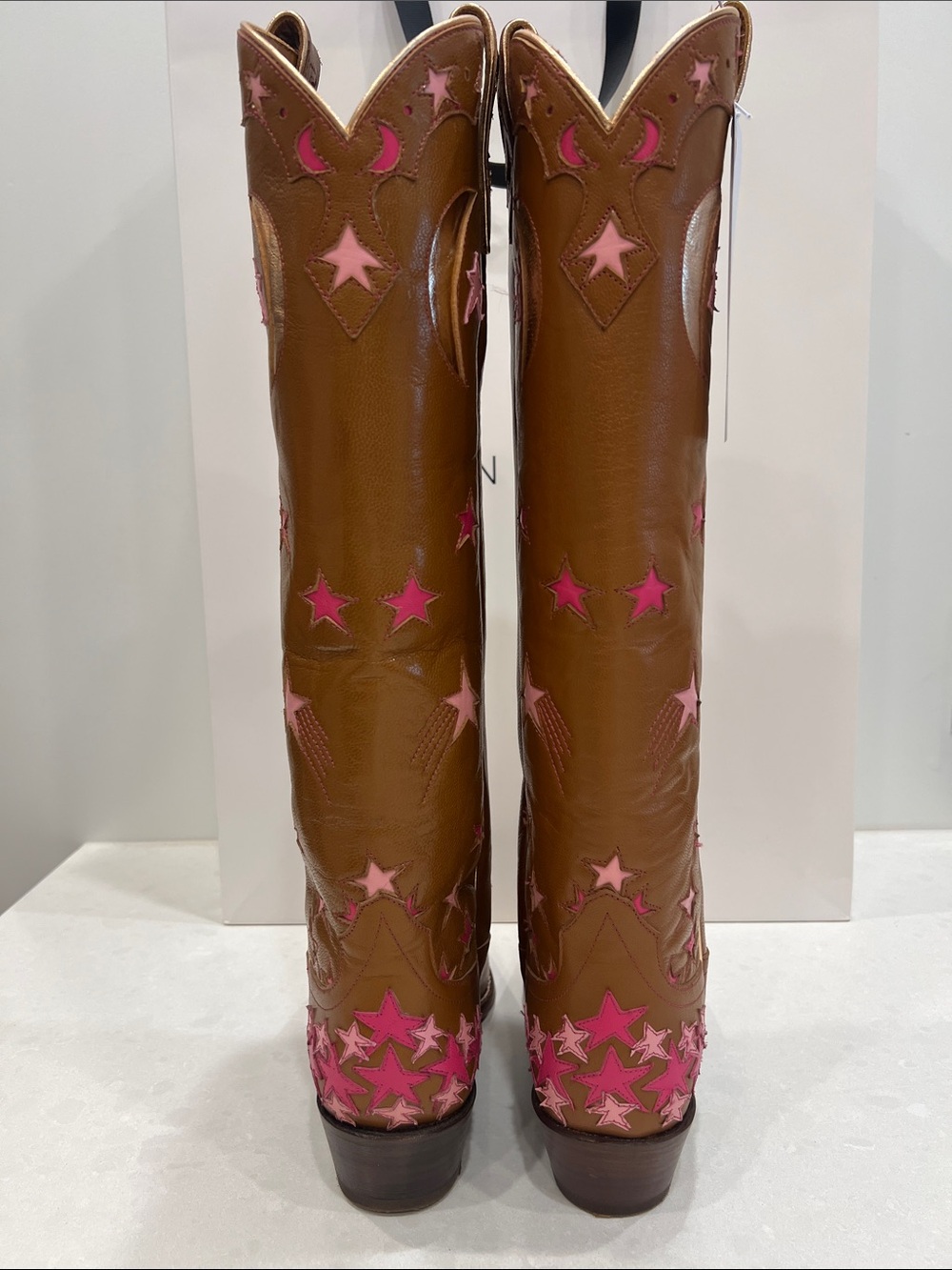 Miron Crosby Margretta Sienna Star-Embroidered Brown Leather Knee Boots - Picture 7 of 16